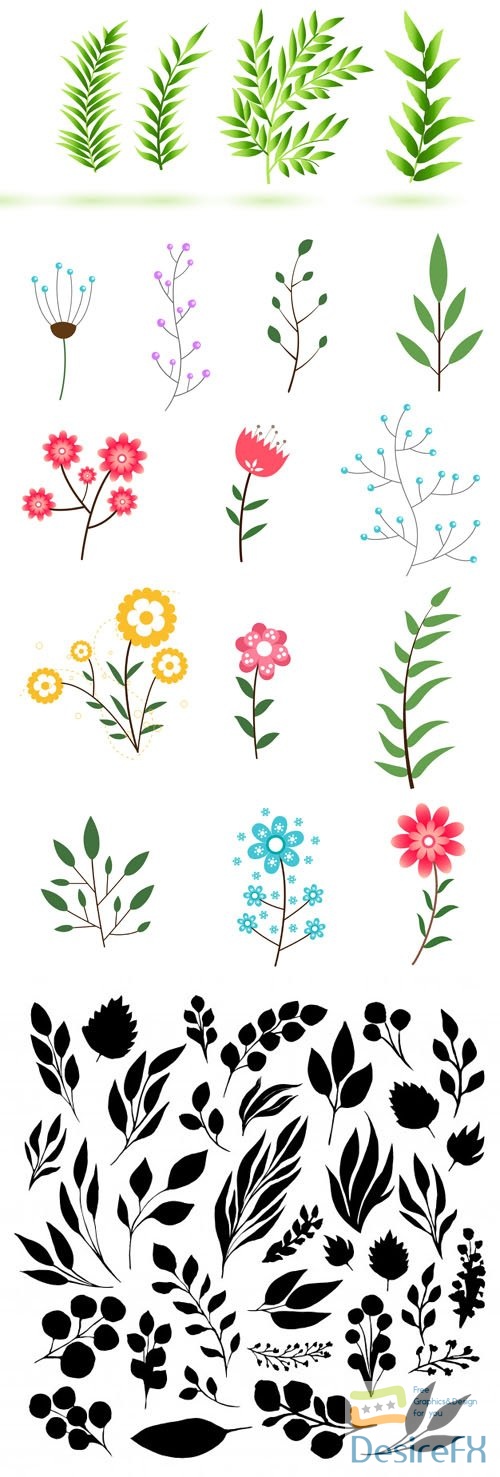 Collection of Plants, Leaves and Flowers Vector Templates