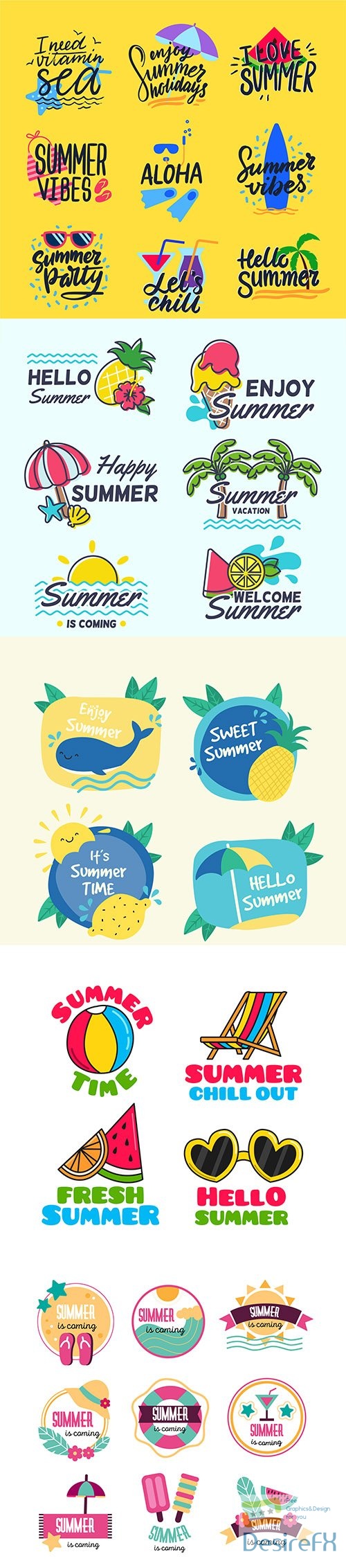 Colorful hand-drawn summer badge collection