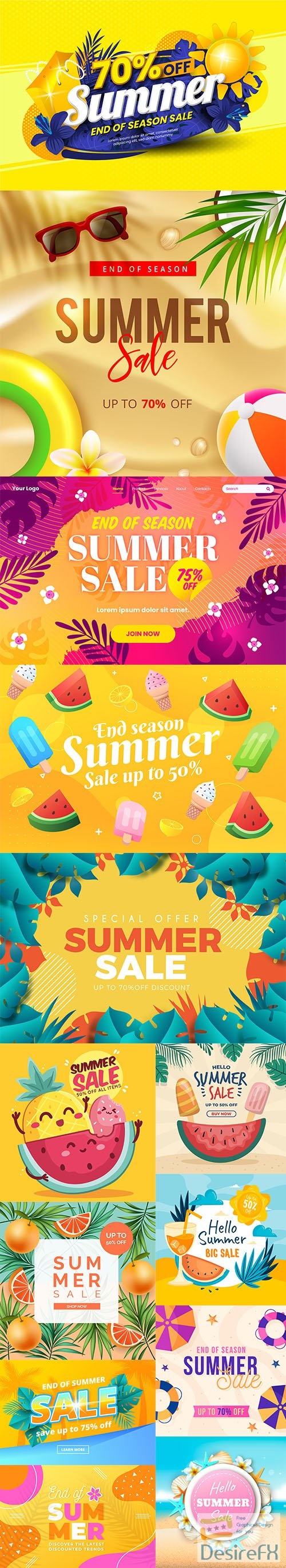 Colorful summer sale backgrounds set