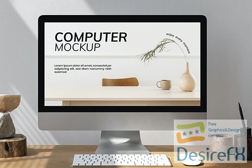 Computer screen mockup in workspace