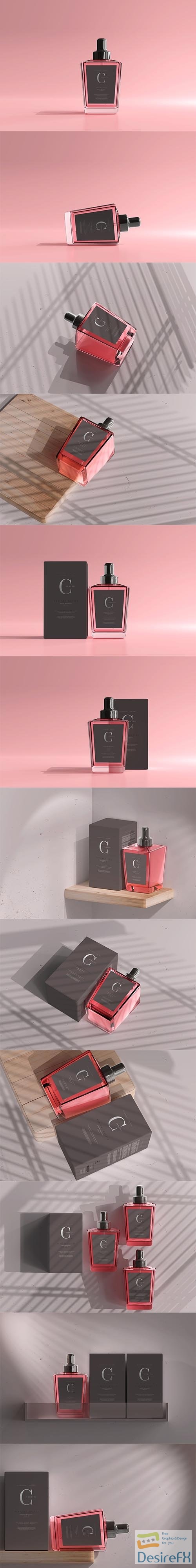 CreativeMarket - Perfume Bottle with Box Mockup 6056065