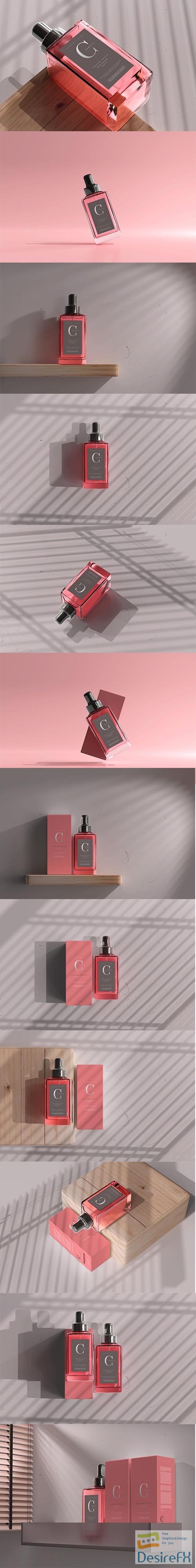 CreativeMarket - Square Perfume Bottle with Box Mockup 6056066
