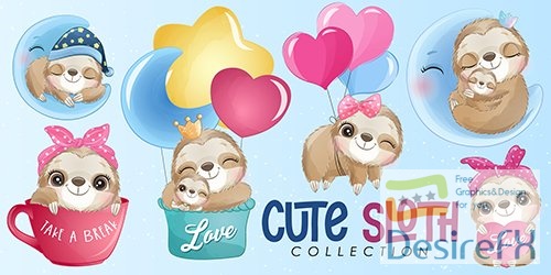 Cute little sloth watercolor illustrations
