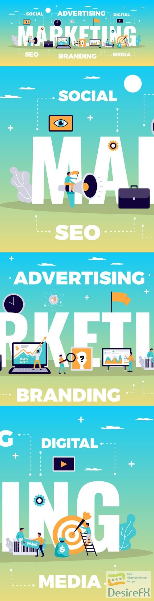 Digital Marketing Concept With Online Advertising Media Symbols Flat