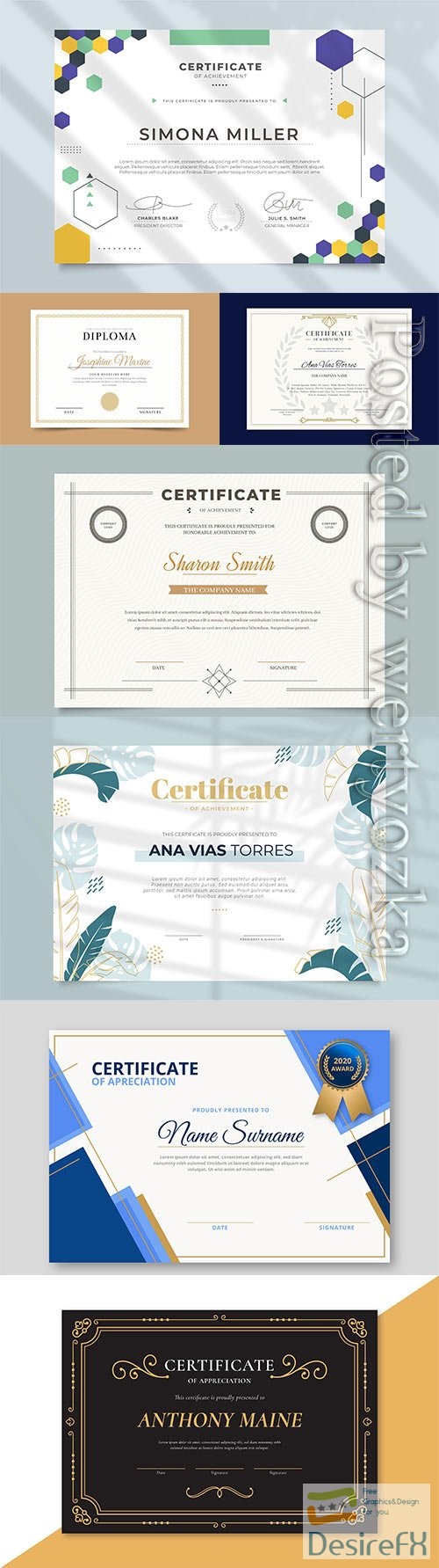 Diplomas and certificates in vector