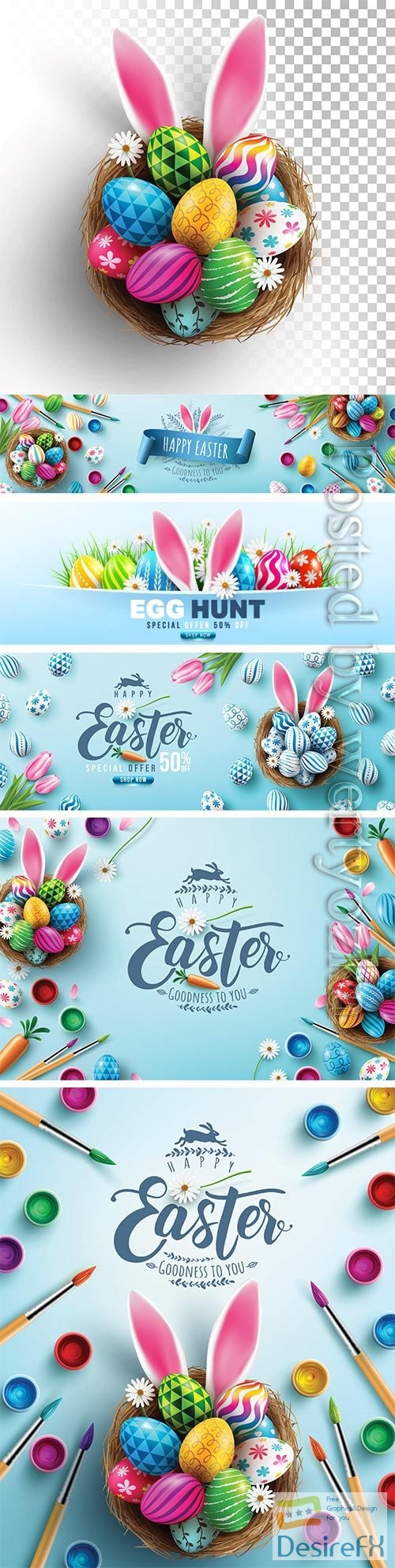 Easter poster and banner vector template with Easter eggs