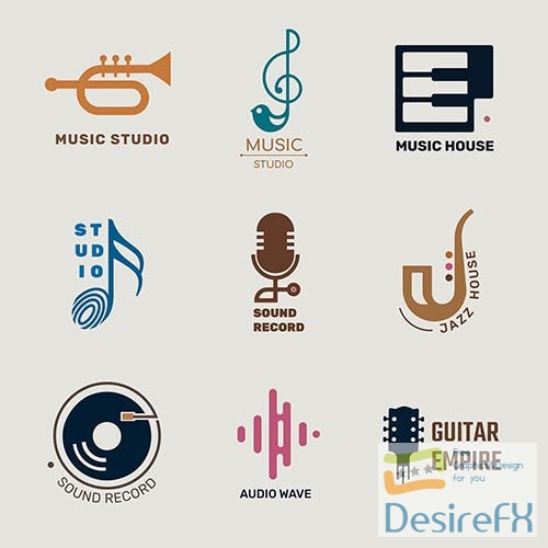 Editable flat music vector logo design set