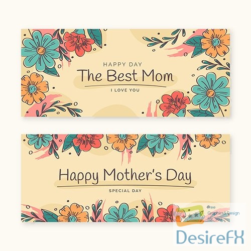 Floral mothers day banners set