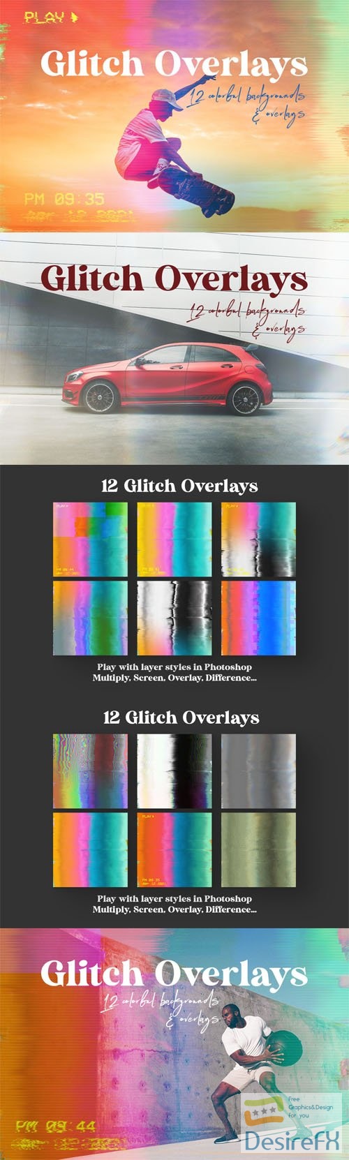 Glitch Overlays - 12 Colorful Backgrounds & Overlays