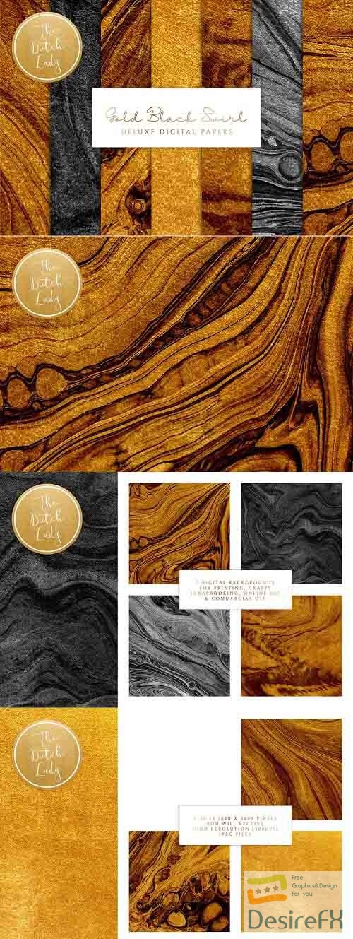 Gold &amp; Black Paint Swirl Textures - 6001784