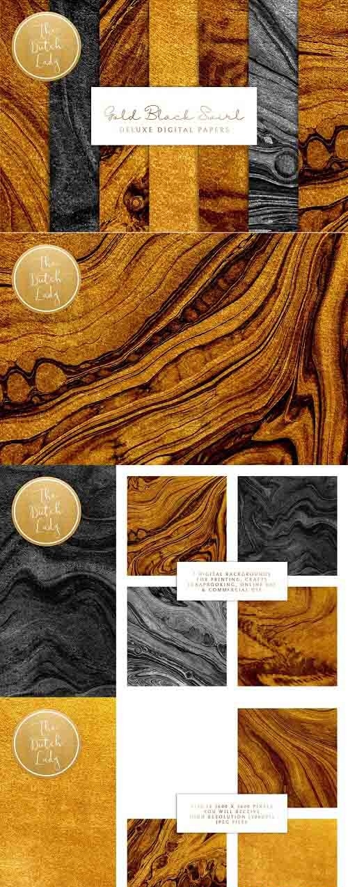 Gold & Black Paint Swirl Textures - 6001784
