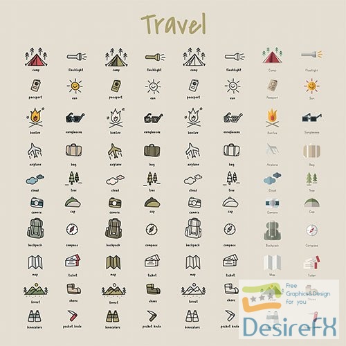 Illustration drawing style of camping icons collection