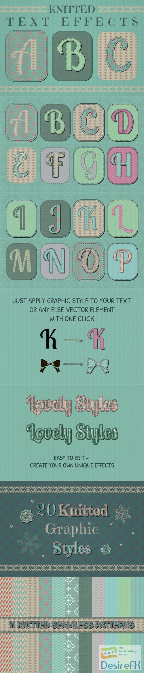 Knitted Text Effects - 20 Knitted Illustrator Graphic Styles