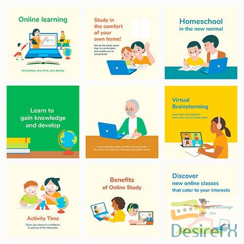 Online learning editable template vector education set