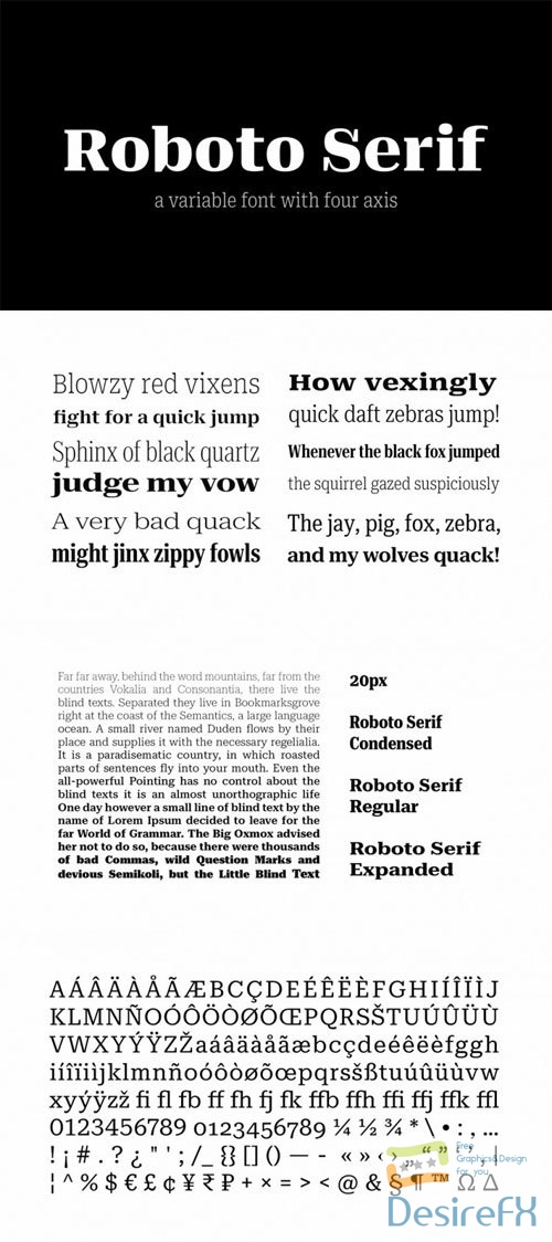 Roboto Serif - A Variable Display Serif Font with Four Axis 2-Weights