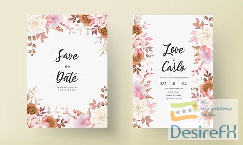 Romantic hand-drawn elegant floral wedding invitation card