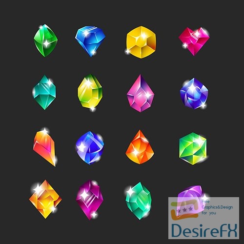 Royal multicolor gems flat icon set for web design
