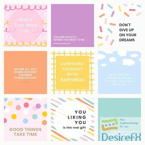Social media quote template vector with inspirational text set