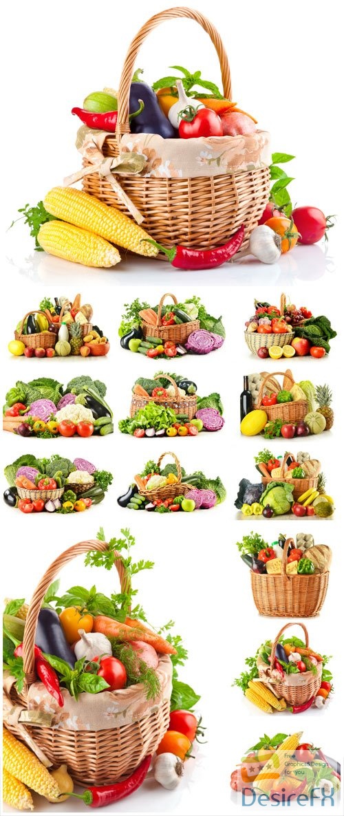 Wicker basket with fresh vegetables stock photo