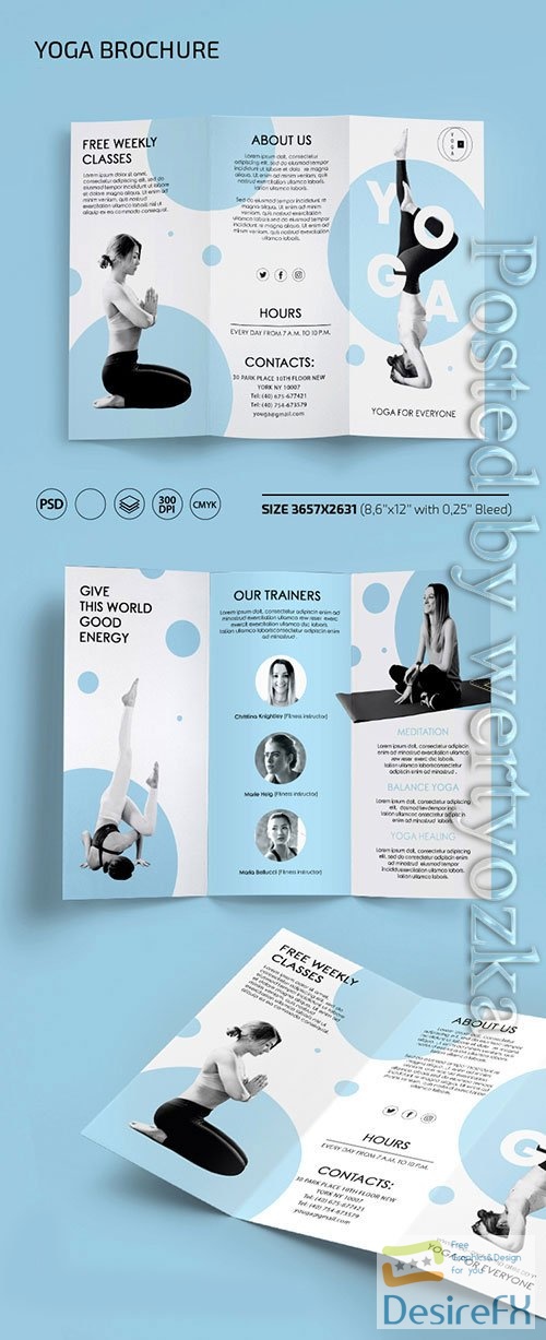 Yoga trifold brochure templates in psd