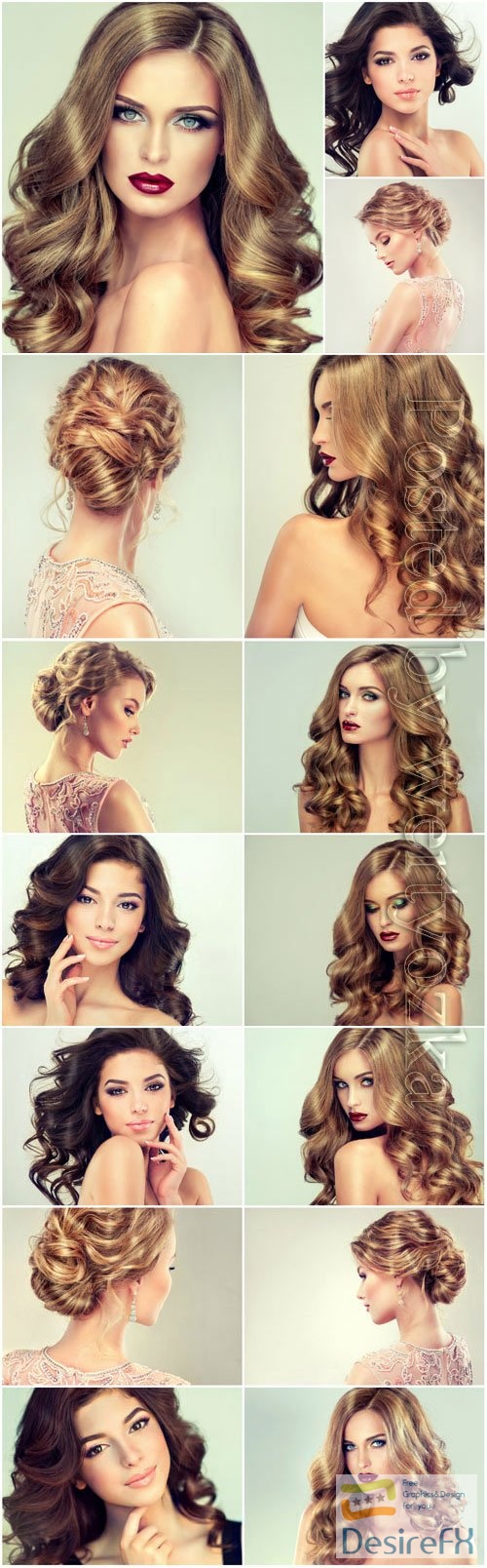 Beautiful hairstyles and makeup for girls stock photo