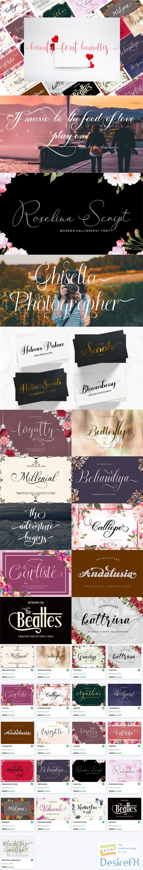 Beauty Font Bundles 21-Fonts