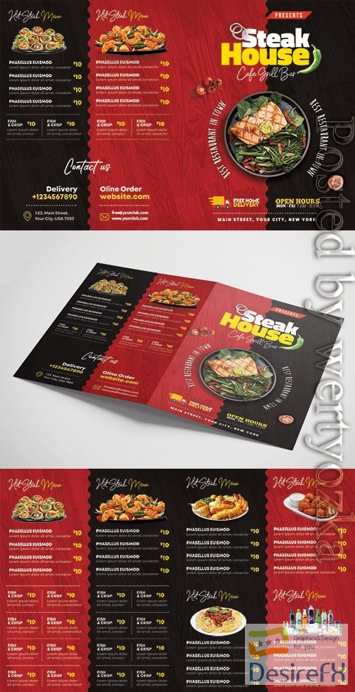 Bi Fold Square Food Menu Brochure PSD