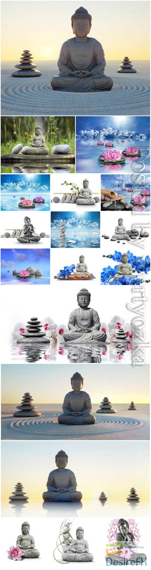 Buddha, spa stones and orchids stock photo