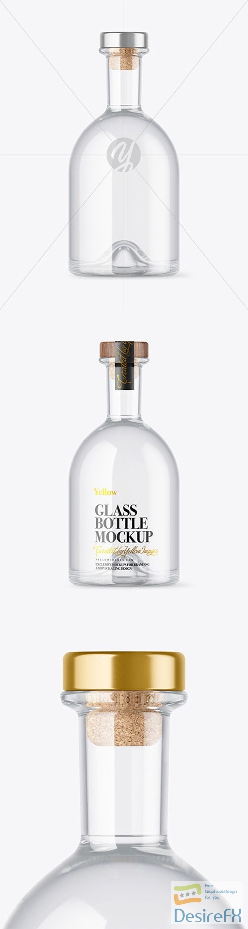 Clear Glass Vodka Bottle with Wooden Cap Mockup 79765 TIF
