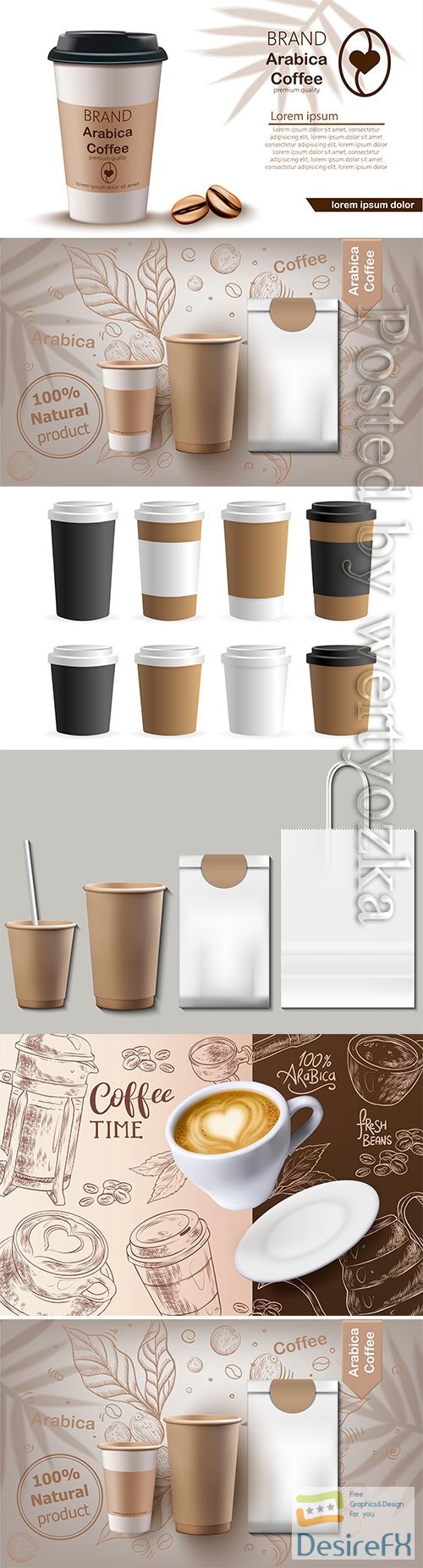 Coffee cups and pack set realistic