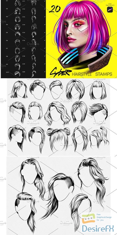 CreativeMarket - CyberPunk Hair Procreate Brushes 5779984