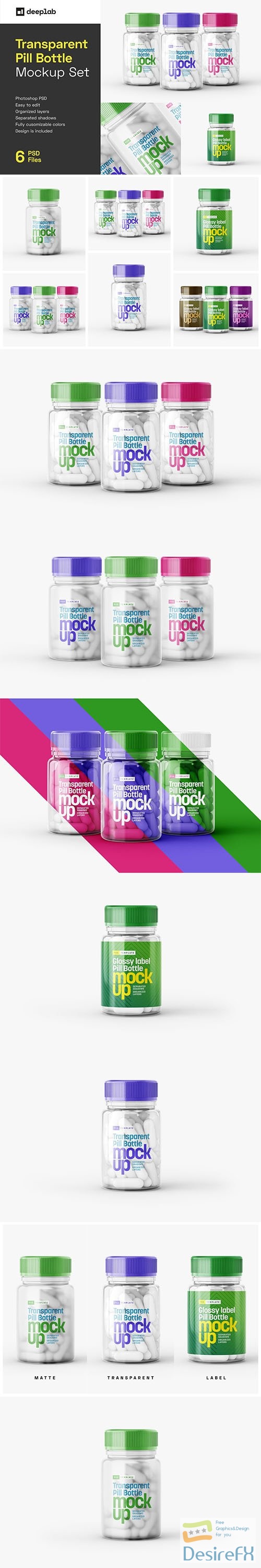 CreativeMarket - Transparent Pill Bottle Mockup Set 6070150