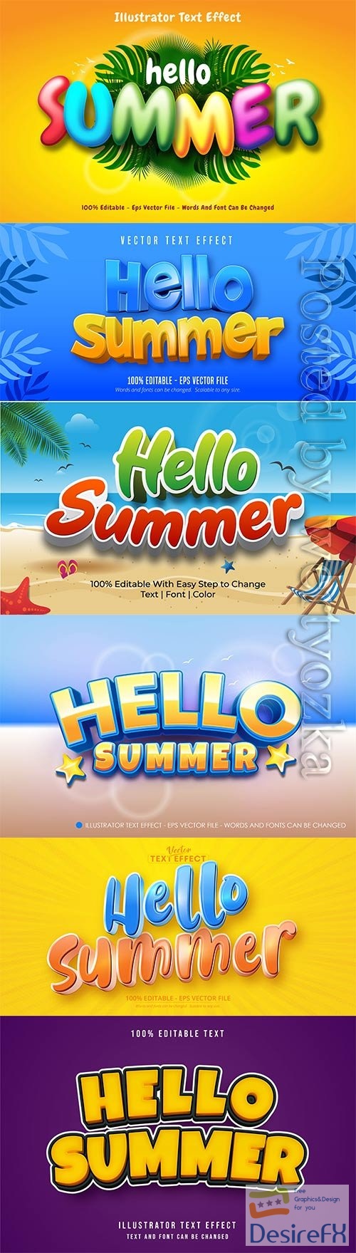 Editable text effect, hello summer style illustrations