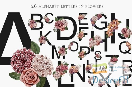 Festive alphabet in flowers png 26 letters - 1167911