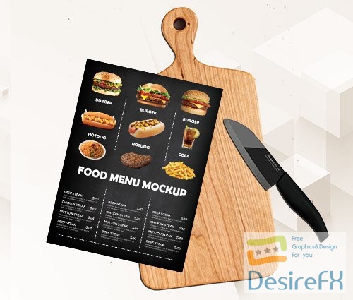 Food menu cutting board psd