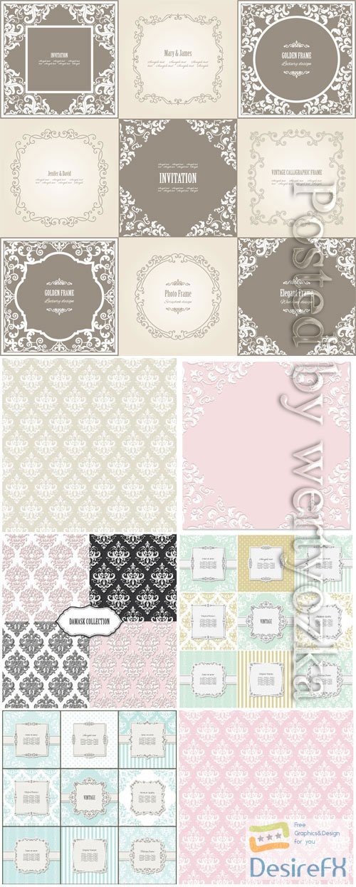 Frames and backgrounds with patterns in vector
