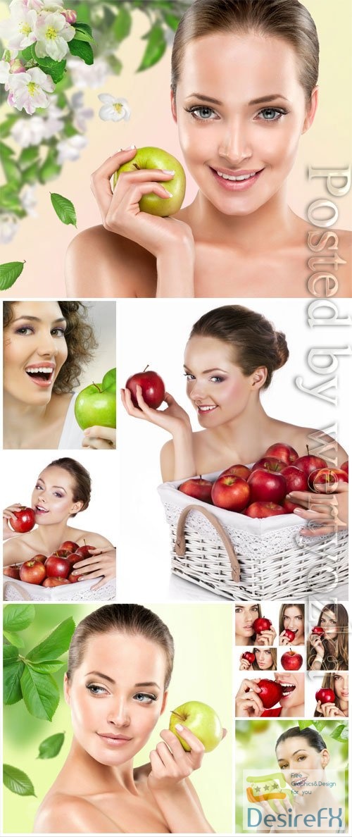 Girls with apples stock photo