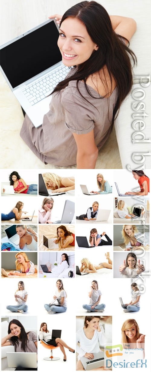 Girls with laptops stock photo