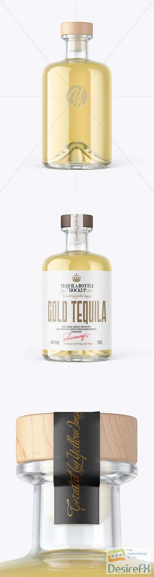 Gold Tequila Bottle with Wooden Cap Mockup 79841 TIF
