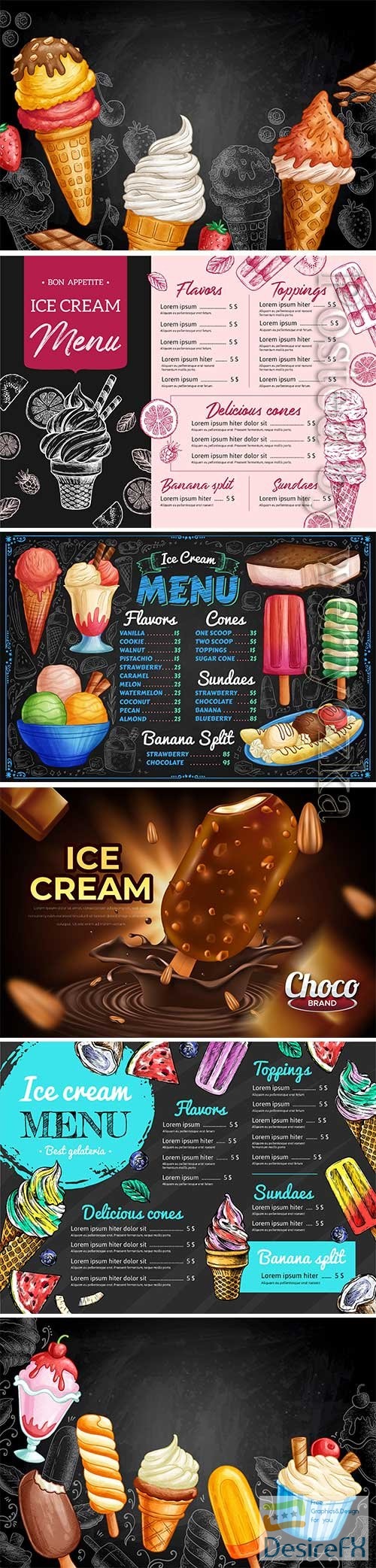 Hand drawn style ice cream blackboard vector background