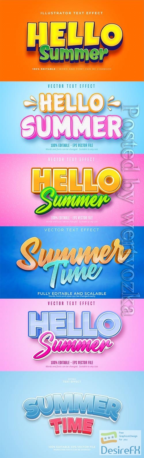 Hello summer text, comic style editable text effect