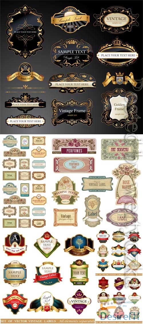 Labels and badges in vintage style in vector