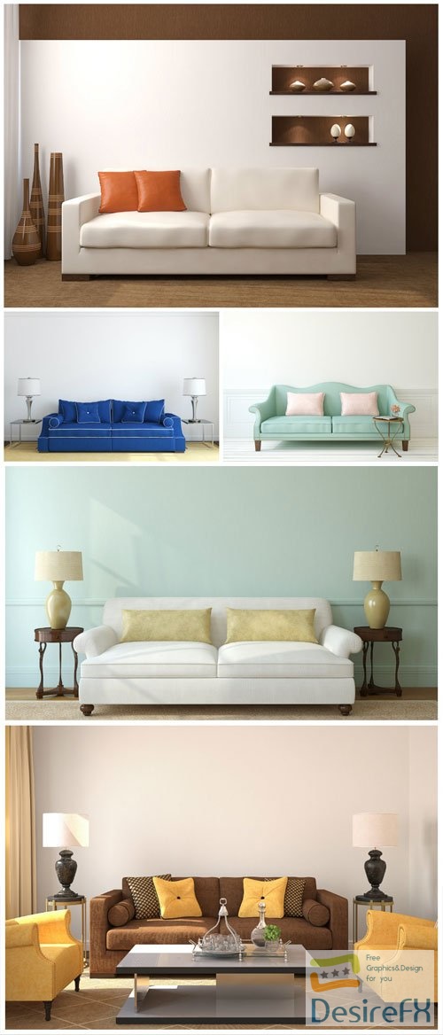 Modern upholstered furniture, sofas stock photo