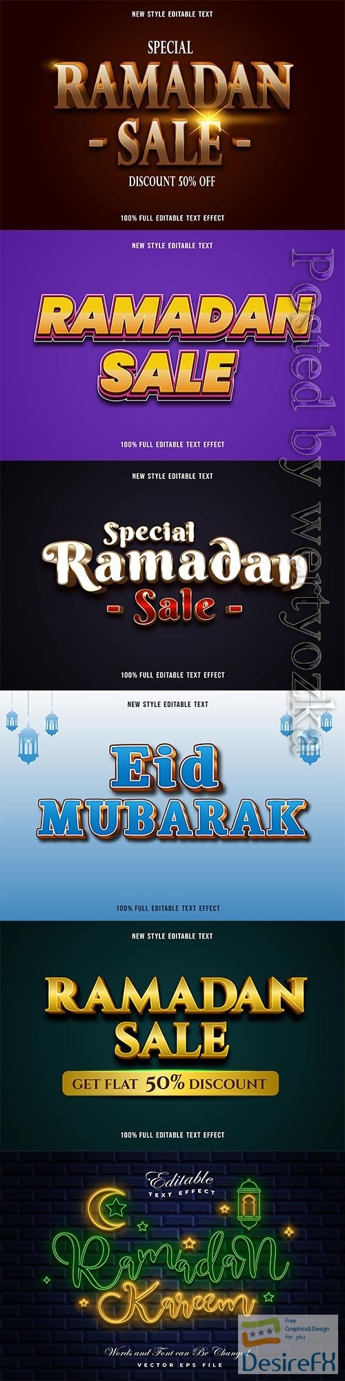 Ramadan kareem sale, eid mubarak vector text effect
