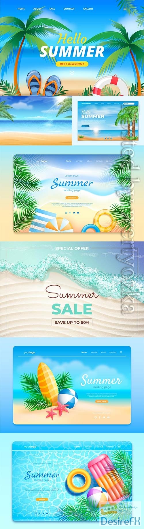Realistic summer landing page vector template