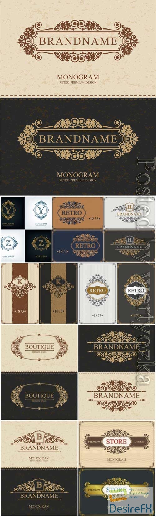 Retro monograms and backgrounds in vector