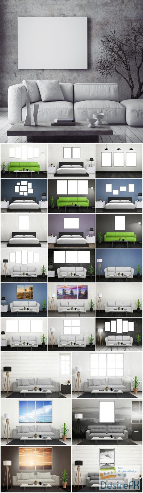 Sofas on wall background with picture stock photo