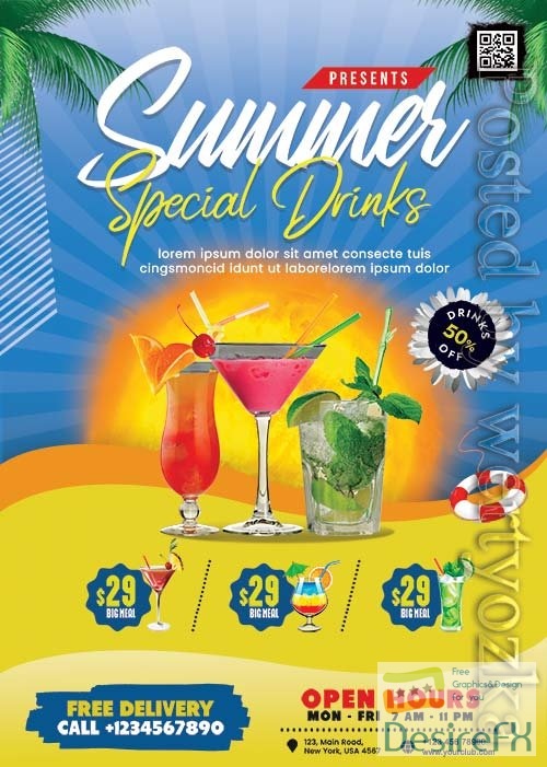 Summer Drinks Menu Flyer PSD Design Template