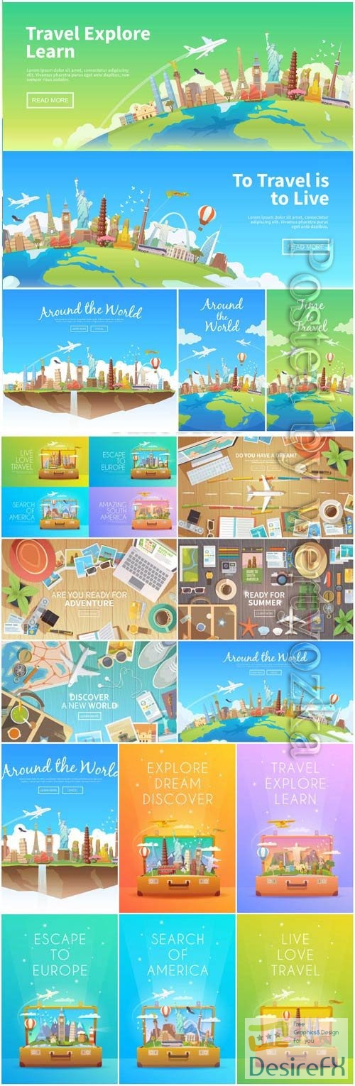 Travel banners and backgrounds in vector