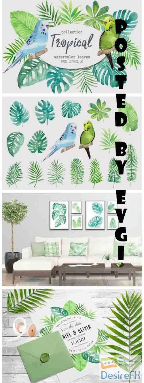 Tropical Leaves and Birds
